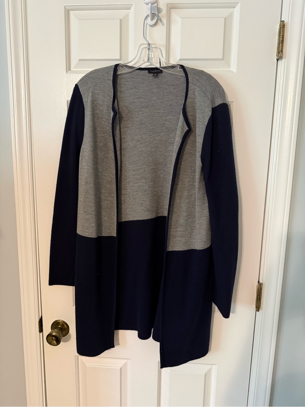 Talbots Two-Tone Open Cardigan Sweater - Gray & Navy